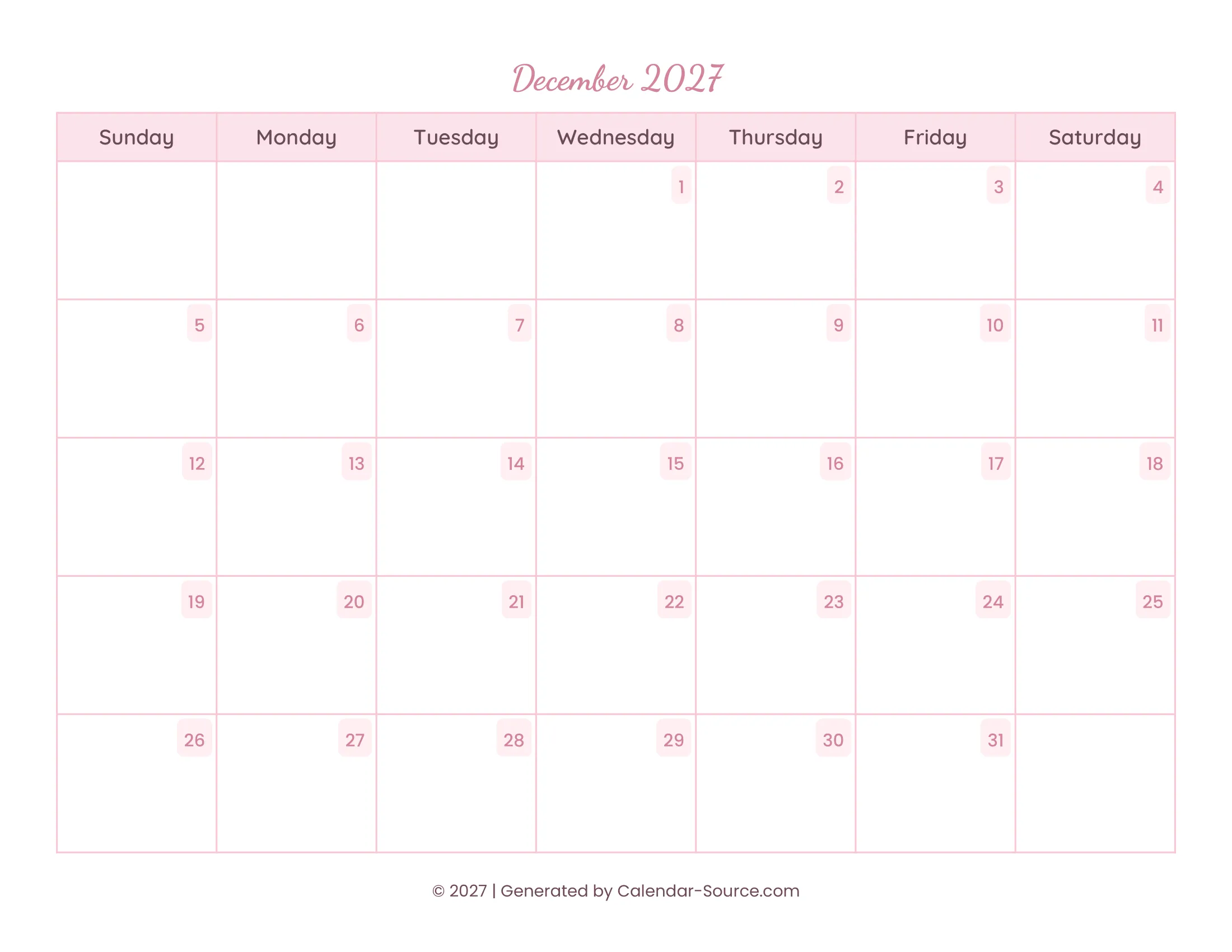 December 2027 Calendar Template 11