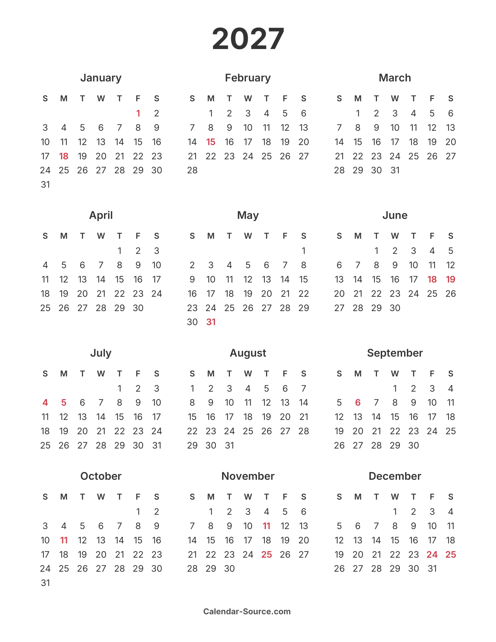 2027 Calendar Template 10