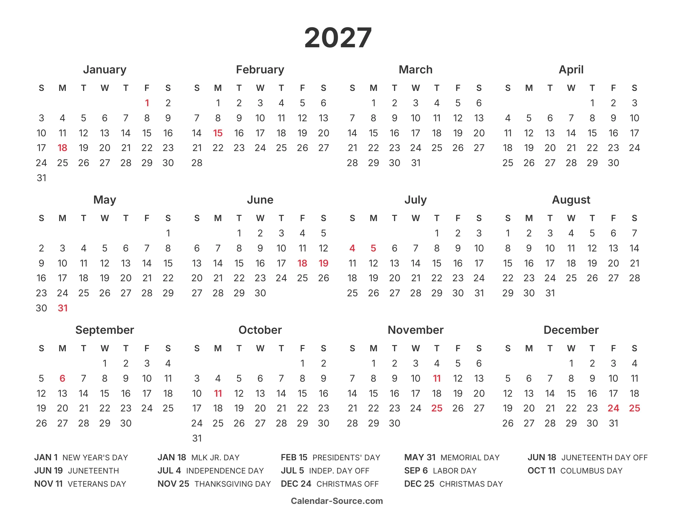 2027 Calendar Template 13