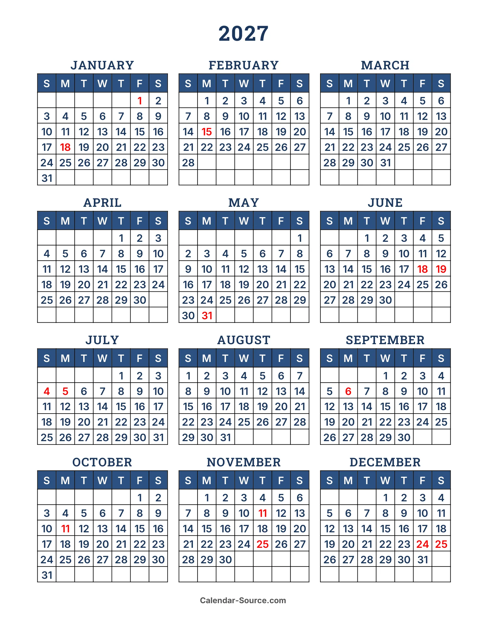 2027 Calendar Template 15